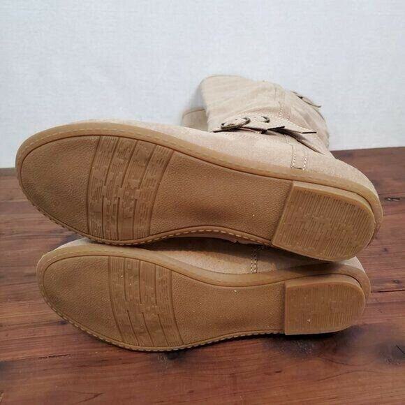 JustFab‎ Womens Boots 7 Brown Suede Knee High Zip Up Flat Pull-On Almond Toe - Picture 9 of 10